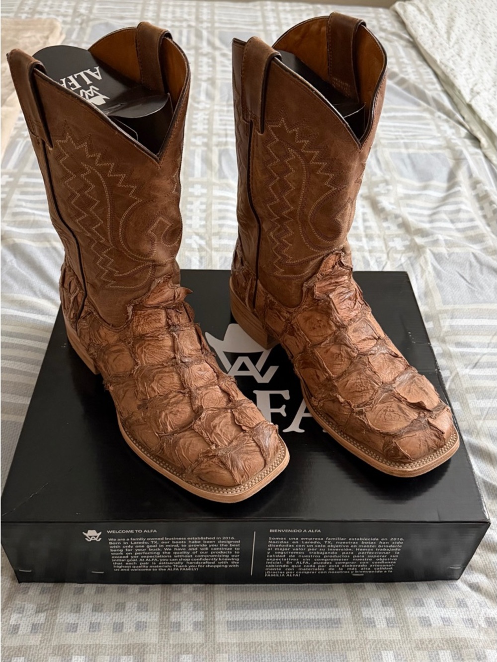 ALFA Brown Exotic Leather Western Cowboy Boots